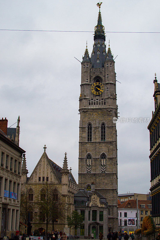 欧洲比利时根特的钟楼(Het Belfort)。中世纪的钟楼，91米的根特老城